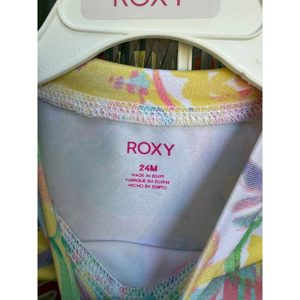 Roxy Kids 2 Piece Rash Guard UPF 50 Tropical Print Yellow Pink Size 24 Months